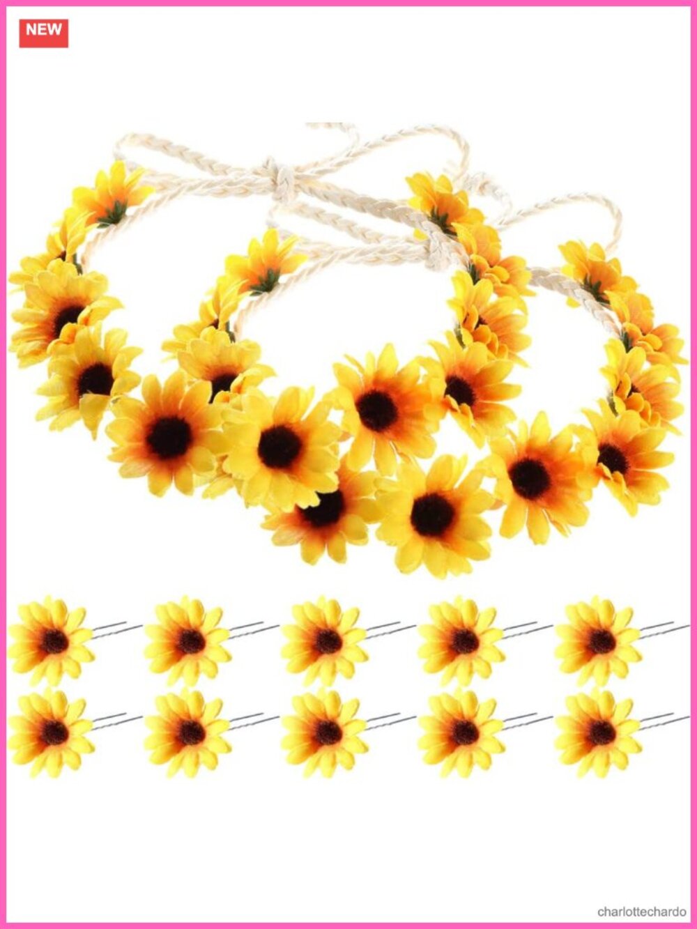 Sunflower Headbands & Hair Clips Set 12 Pc Boho Flower Crown